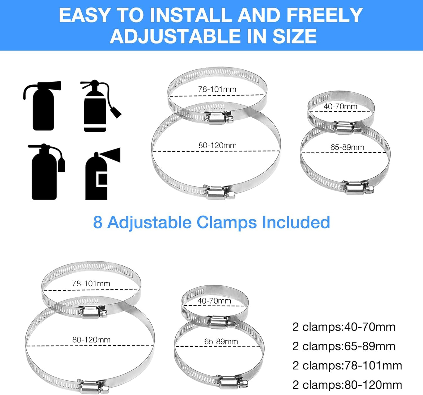 Vehicle Fire Extinguisher Mount Bracket, Aluminum Adjustable Quick Release Roll Bar Fire Extinguisher Bottle Mount with 8 Clamps, Compatible with Jeep Wrangler JK TJ Rubicon UTV, Gray