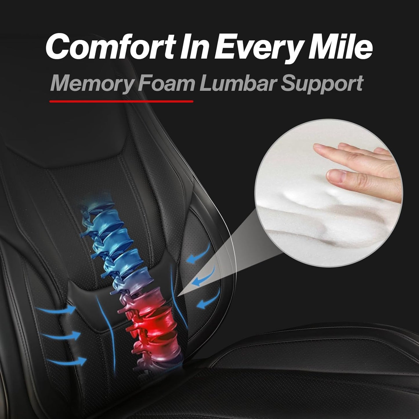 Coverland Custom Car Seat Covers Compatible with 2006-2014 Ridgeline Crew Cab - Premium Leather Non-Slip Memory Foam Waterproof Cover Interior Protector Front Seat-Black [See Size Chart-Size A29]