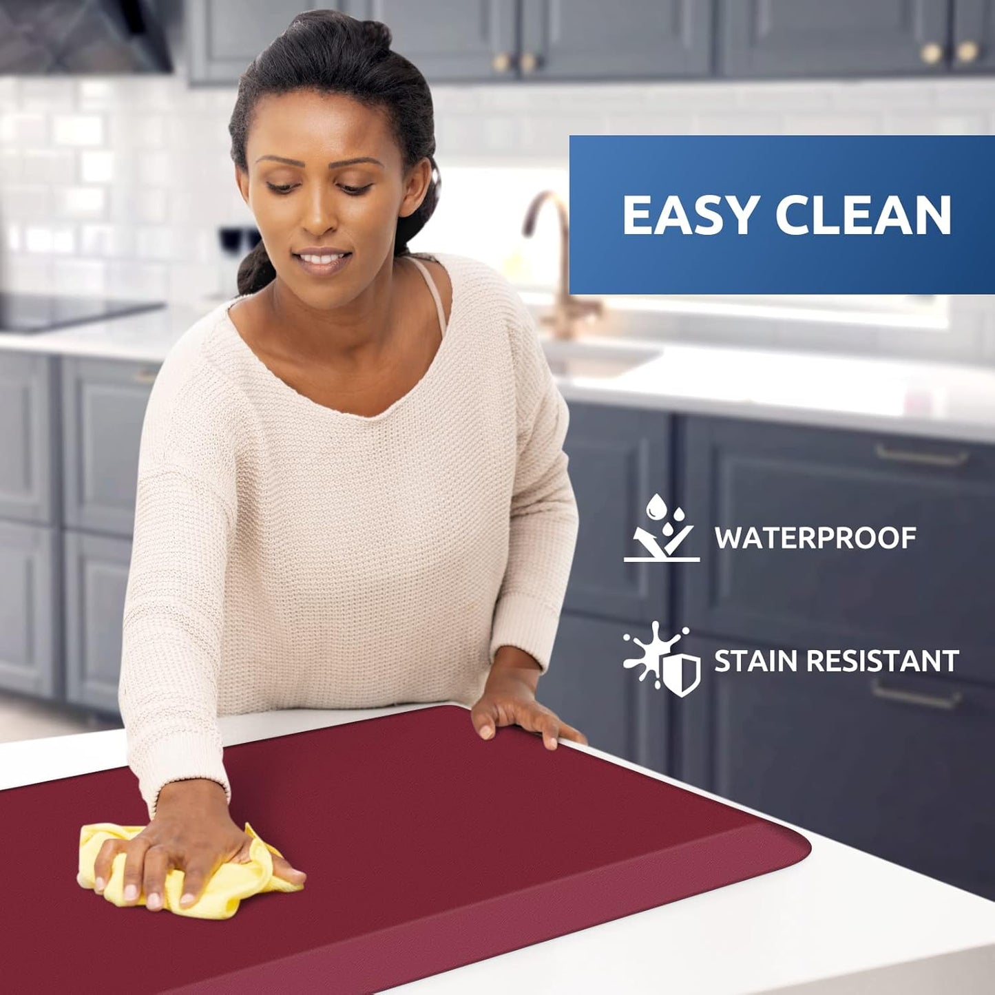 KitchenClouds Kitchen Mat Cushioned Anti Fatigue Kitchen Rug 0.8inch Waterproof Non Slip Kitchen Rugs and Mats Standing Desk Mat Comfort Floor Mats for Kitchen Sink Office (17.3"x28", Red)