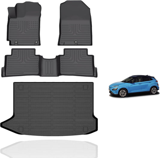 Wayhigh-All Weather Floor Mats & Cargo Liner Fit for Hyundai Kona 2018-2023/ Kona N 2022-2023, Custom Fit TPE Heavy Duty Car Mats Kona Accessories