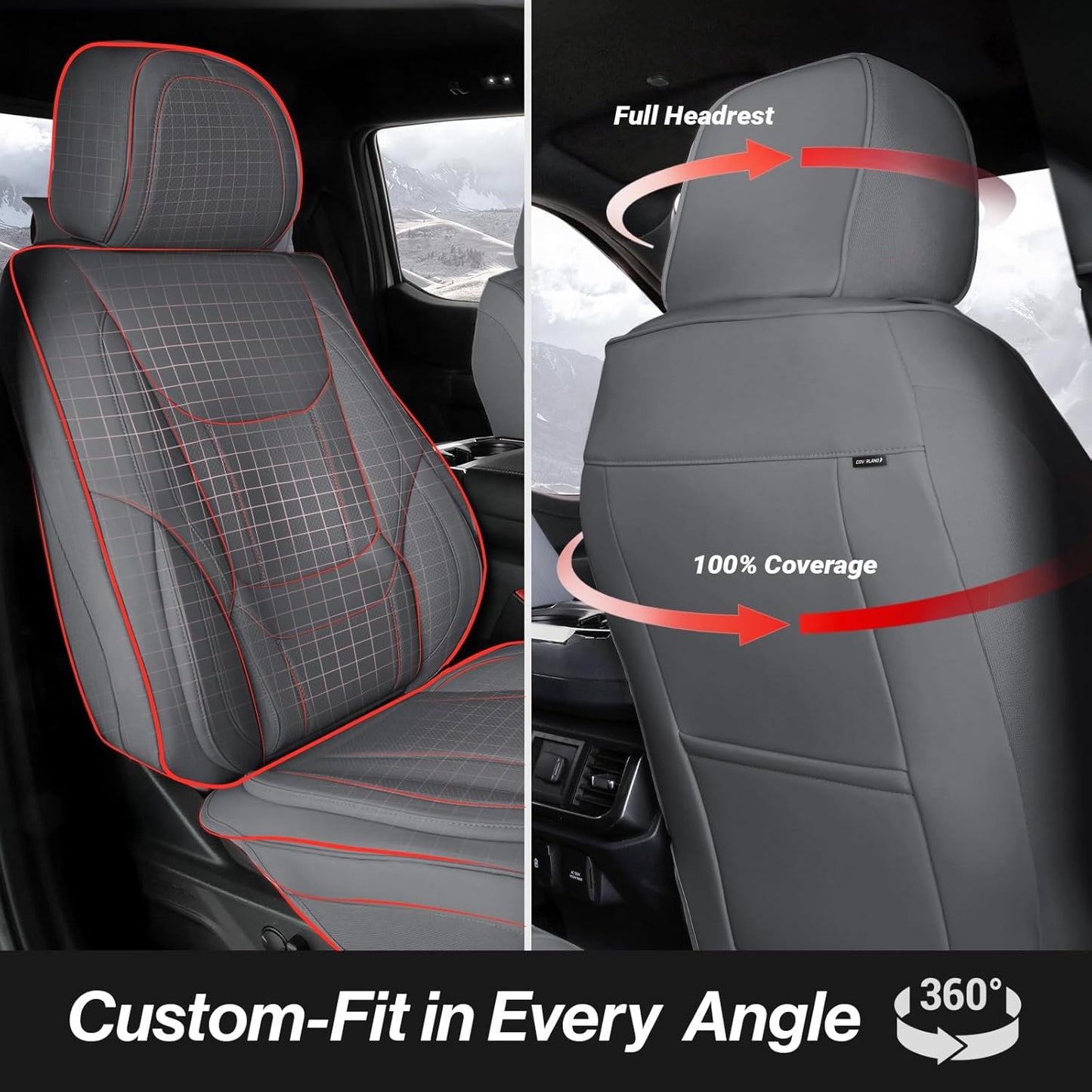 Coverland Custom Car Seat Covers Compatible with Tacoma, F150, F250, F350, Ram 1500, Silverado 1500 - Premium Leather Non-Slip Waterproof Interior Front Seat-Dark Gray [See Size Chart-Size A10]