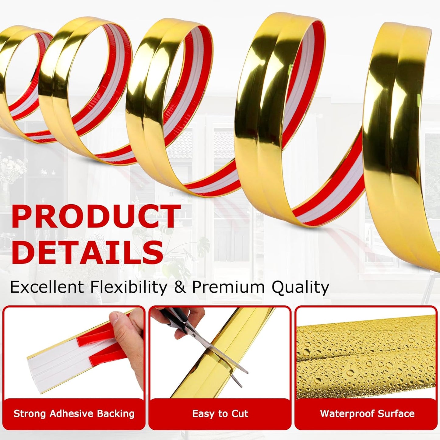 Flexible Peel and Stick Wall Trim - Corner Guards, Edge Protector, Molding Strip for Wall Edges (Gold, 2.4 in x 40 Ft)