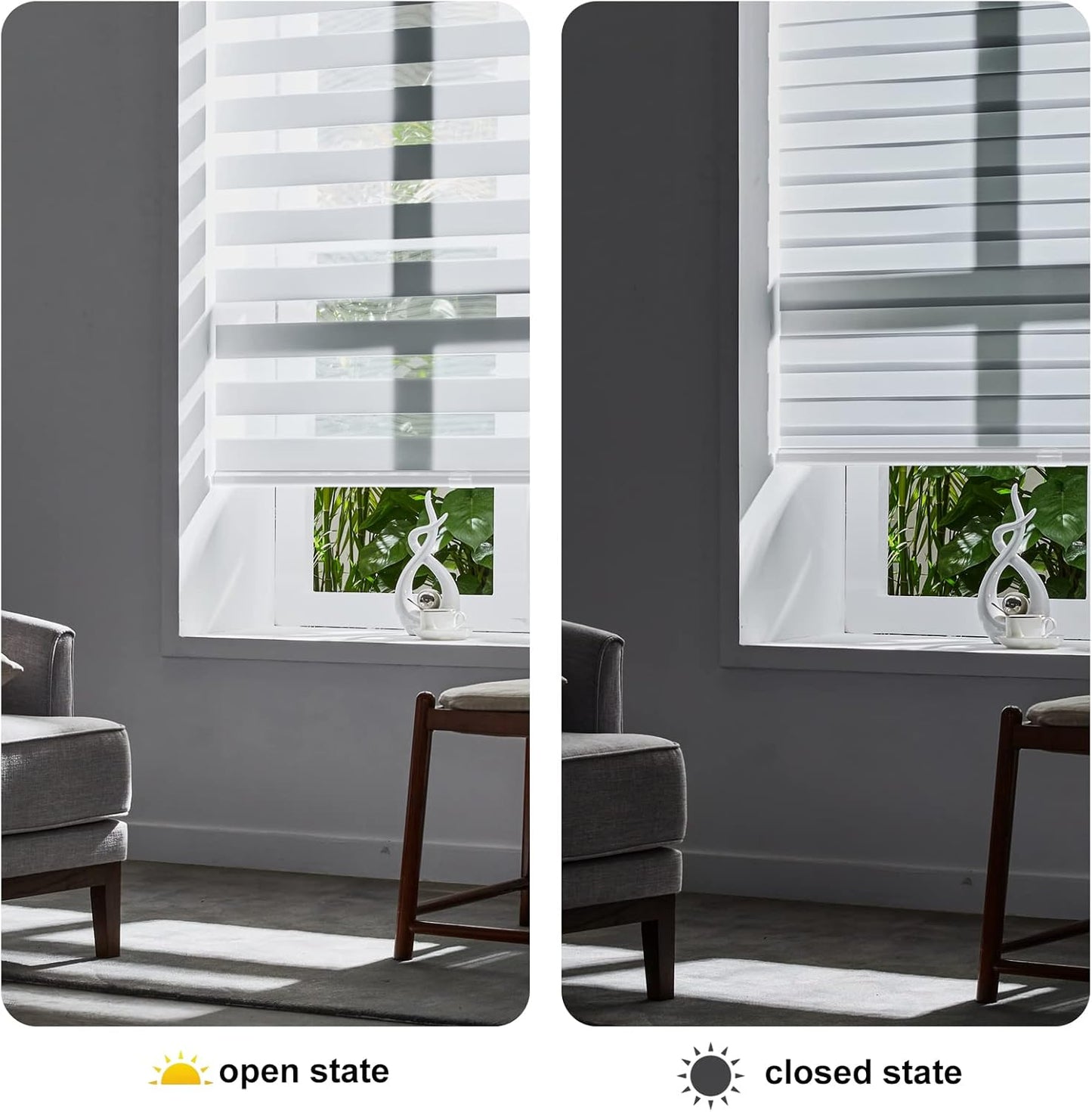 Persilux Zebra Blinds for Windows, Dual Layer Zebra Roller Shades (45" W x 72" H, White) Light Filtering Sheer Shades, Easy to Install, Cordless Room Darkening Roller Blinds for Office