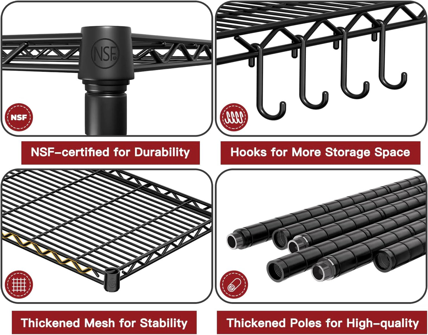 PrimeZone Wire Metal Storage Shelves - 5 Tier Adjustable NSF Certified Heavy Duty Garage Shelving Unit Organizer Rack, Steel Utility Shelf for Kitchen, Pantry, 35.5" W x 14" D x 72" H, Black, 3 Packs