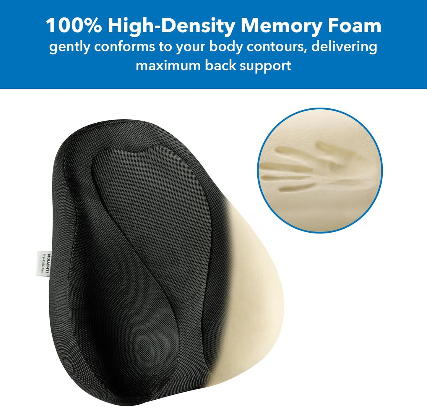 Mount-It! Office Chair Cushion, Lumbar Support Pillow for Office Chair, Back Support for Work, Office, Gaming with Memory Foam Filling for Back Pain Relief, Improve Posture, Black with Washable Cover