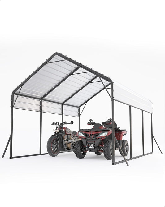 13 x 21 FT Metal Carport, Heavy Duty Carports Reinforced Frame and Steel Roof, All-Weather Shelter Canopy for Pickups, Boats, Cars, and Tractors