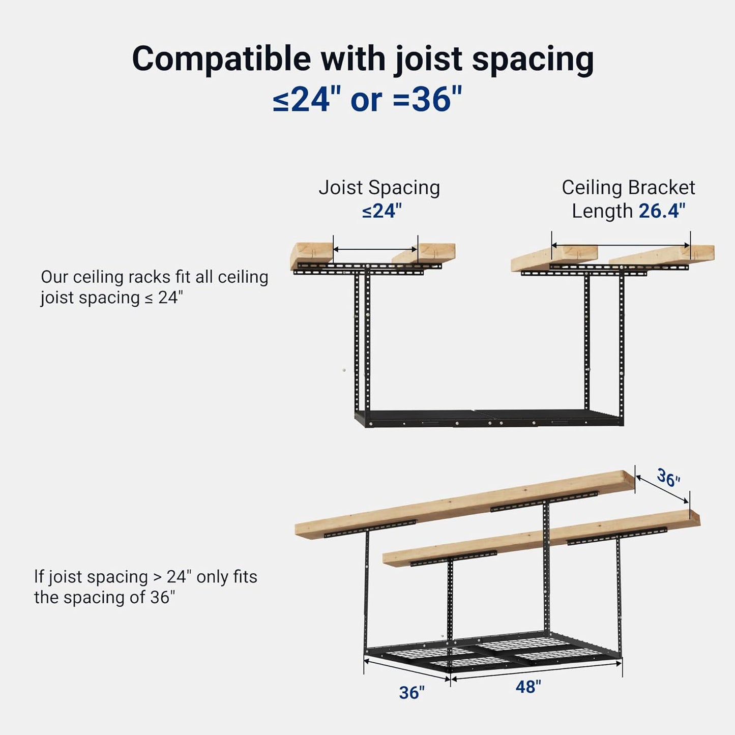 FLEXIMOUNTS 3x4 Overhead Garage Storage Rack, Adjustable Organization System, Heavy-Duty Metal Ceiling Racks, 275lbs Weight Capacity, Black