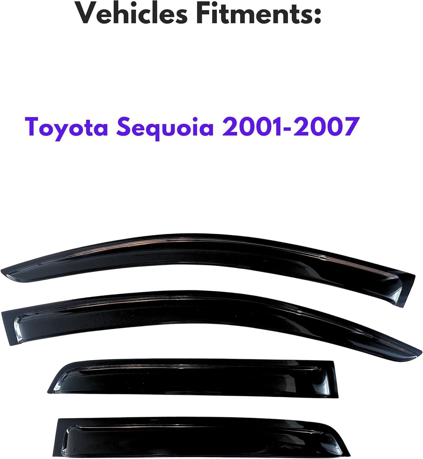 KPY Window Visors Compatible with Toyota Sequoia 2001-2007, 4PC Rain Guard Side Vent Deflectors Tape-On Style, 2001 2002 2003 2004 2005 2006 2007
