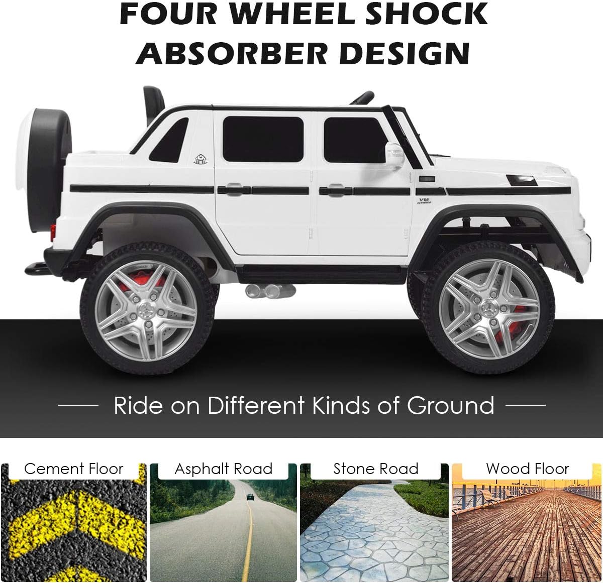 HONEY JOY Ride On Truck, Licensed Mercedes-Benz Maybach G650 Battery Powered Ride On Toys Car w/Remote Control, LED Lights, Music, Slow Start, 12V Electric Cars for Kids, Gift for Boys Girls (White)