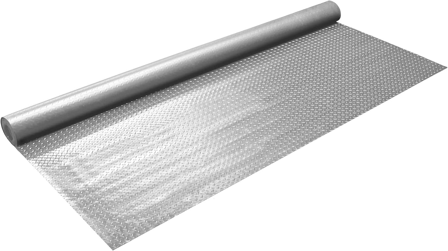 IncStores 2.5mm Thick Commercial-Grade Nitro Roll Garage Floor Mat | Flexible Vinyl Floor Mat for a Stronger and Safer Garage, Workshop, or Trailer | Diamond-Plate, Stainless Steel, 10' x 40'