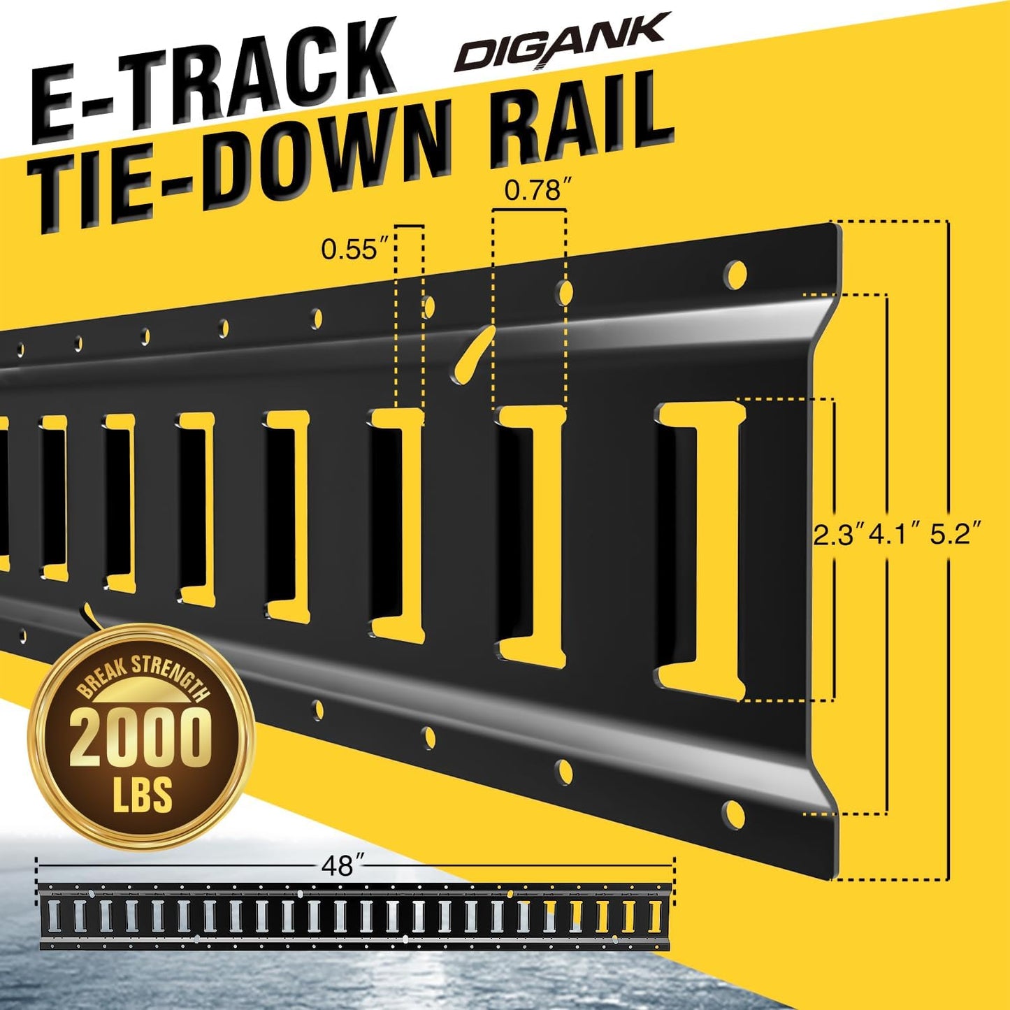 E Track 4'（2 Pack） with Powder-Coated Steel Trailer Tie Down for Garages, Trucks, Pickups, and Vans, E-Track Rail Reliable Cargo Restraint (Screws Not Included)