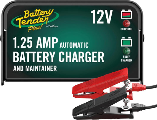 Battery Tender Plus 12V 1.25 AMP Car & Motorcycle Battery Charger and Maintainer, Float Charge for Automotive, and ATVs - Smarter Than a Trickle Charger