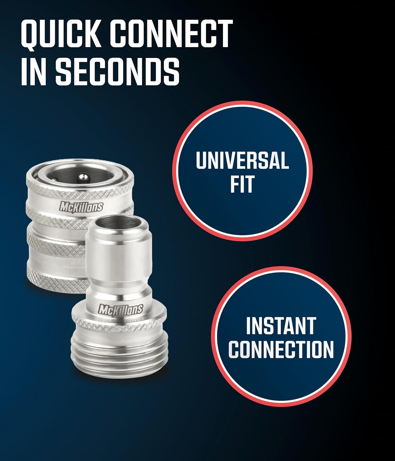McKillans® Water Hose Quick Connect [Universal FIT] 3 Pack - Stainless Steel Quick Connect - Garden Hose Quick Connect Stainless - Durable Quick Connect Garden Hose Fittings - Easy Instant Connection