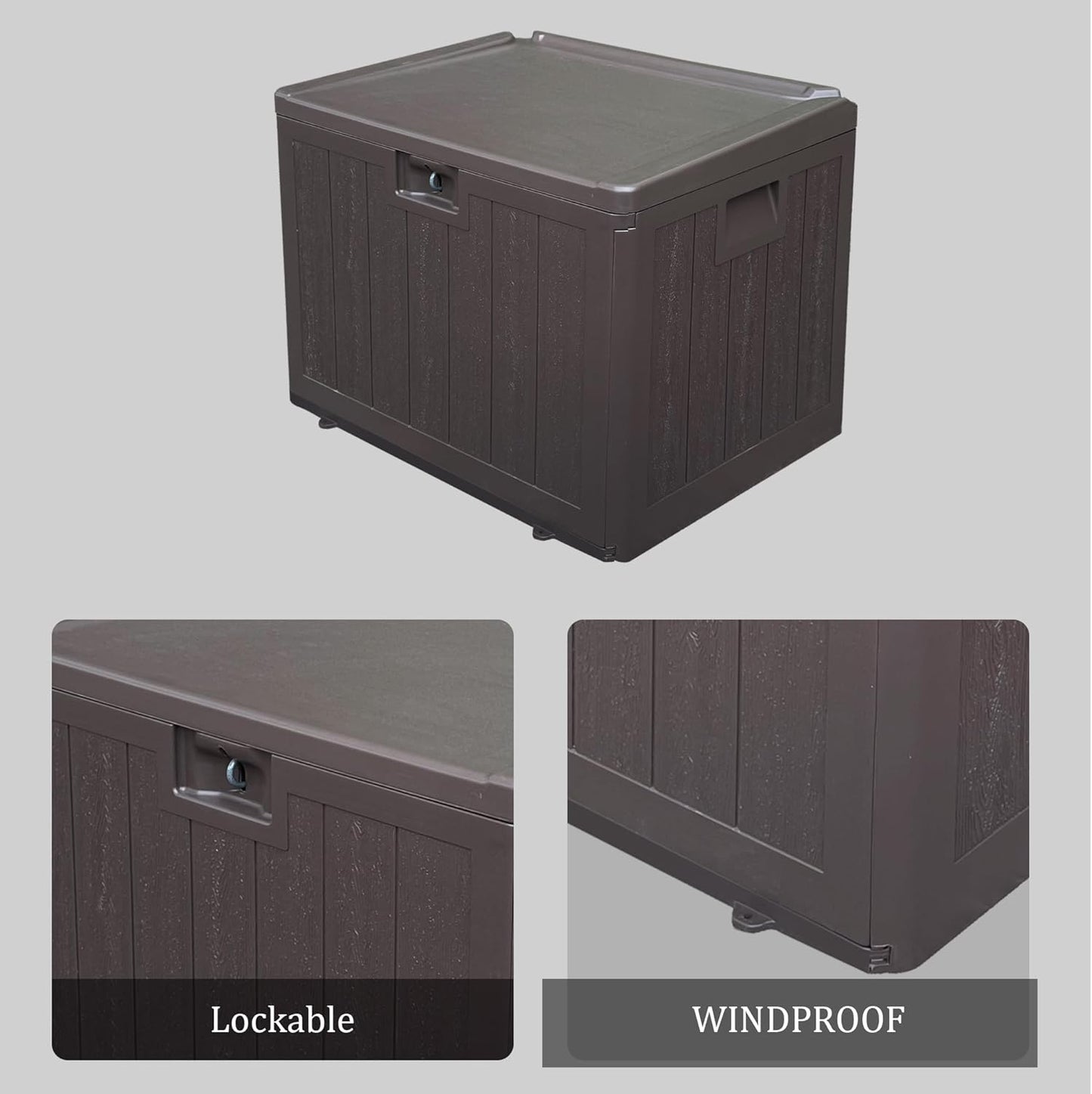 Premium Pro Edition 35 Gallon Lockable Resin Deck Box, Waterproof & UV-Resistant Outdoor Storage Box for Outdoor Storage, Garden Tools & Pool Accessories Storage, Brown