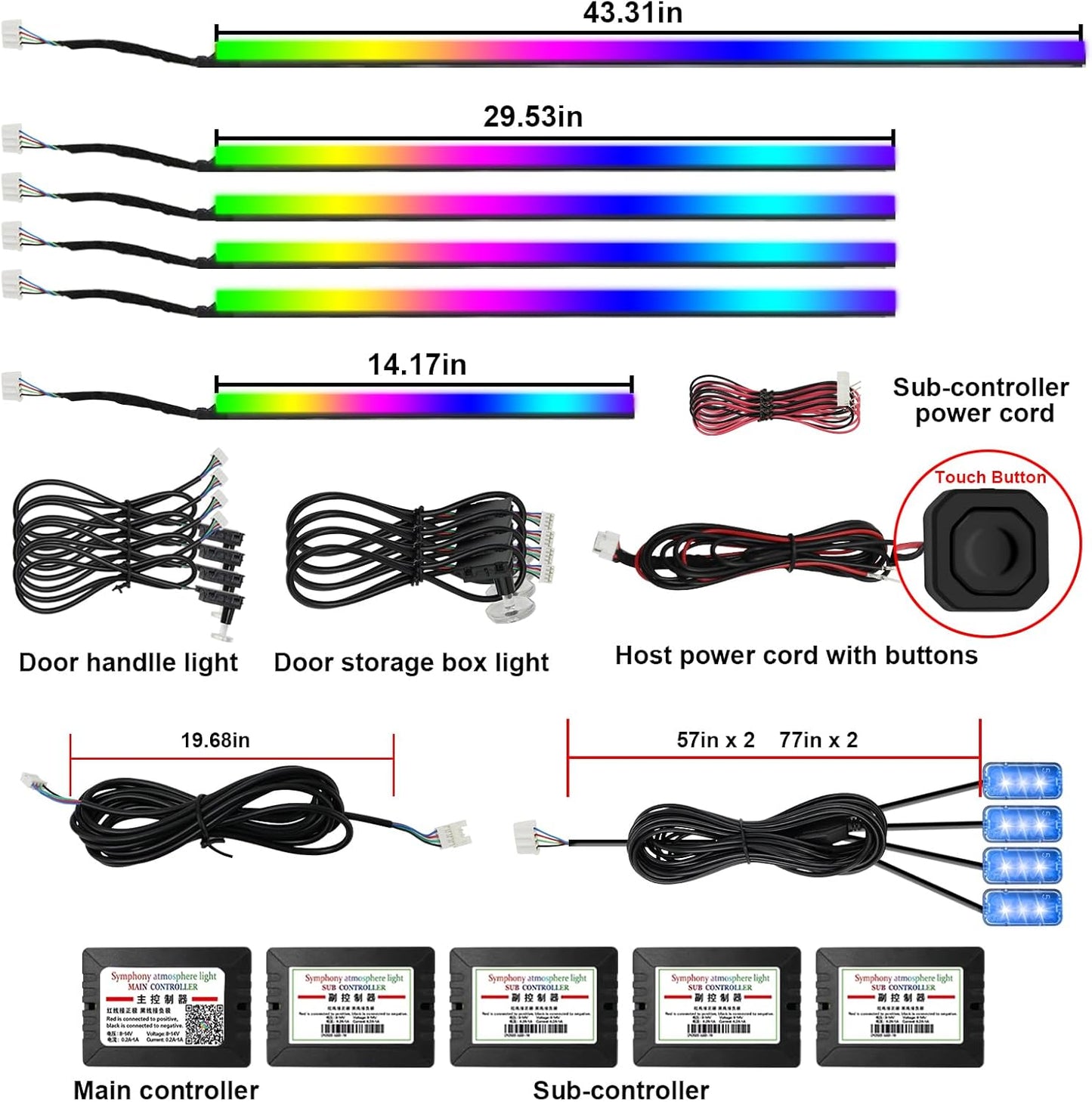 Acrylic Interior Car LED Strip Light, Car Neon Light with APP Control,16 Million Dreamcolor Sound Activated Car Accessories Car Ambient Light Kit with RGB 18 in 1 and 213 Modes 175 inches 593 LED