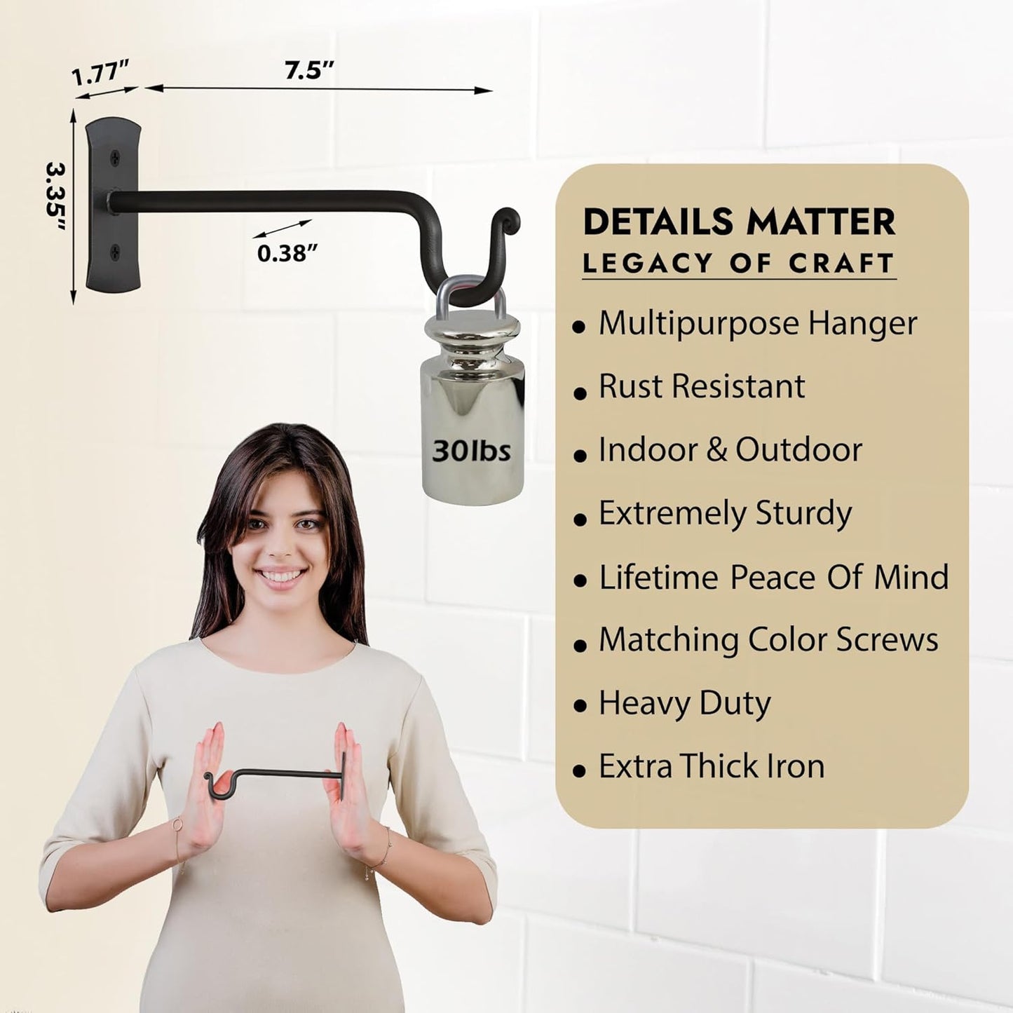 RTZEN Plant Hangers Outdoor or Indoor - Wrought Iron Metal Hanger Indoor Hook - Heavy Duty Wall Bracket Hooks for Hanging Plants Baskets Lanterns Wind Chimes - 2 Pack (Black Shepherds Hooks)