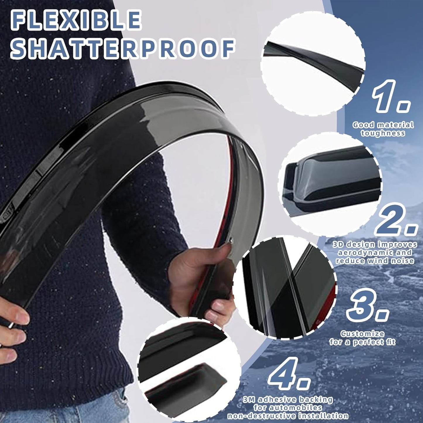 Window Visors Rain Guards fits 2016-2025 Malibu (EXCLUDES 2016 Malibu Limited), Out-Channel Window Wind Deflectors Vent Shades Accessories, Dark Smoke, 2017 2018 2019 2020 2021 2022 2023 2024