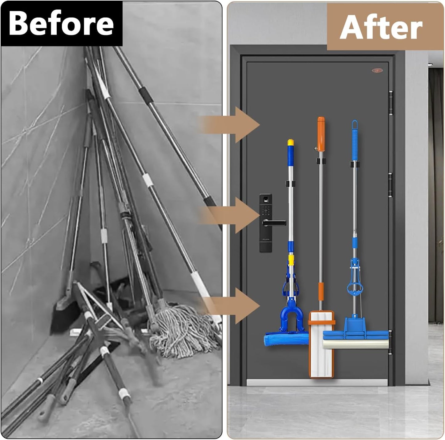 3-H Magnetic Broom Holder with Strong Magnetic Hook 4 Pack,Broom Holder Wall Mount for Garage Garden Shed Storage System Laundry Room Home Kitchen Organization