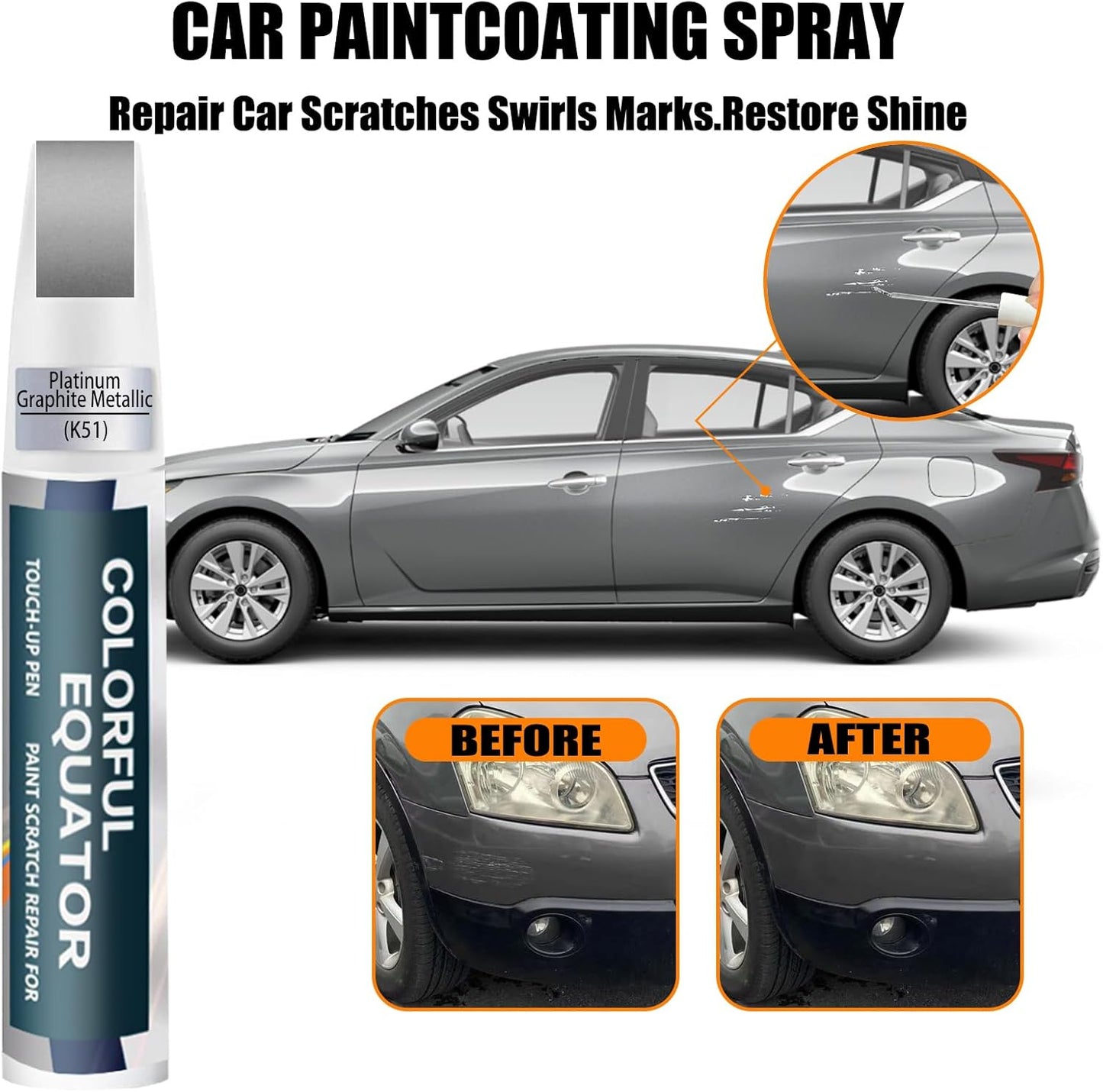 K51 Platinum Graphite Metallic Touch Up Paint for Nissan, Car Paint Pen Scratch Repair Two-In-One Touch Up Paint, Premium Car Scratch Remover for Deep Scratches
