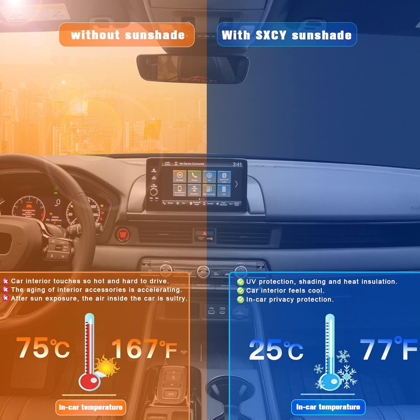 SXCY 2023 2024 2025 Pilot Windshield Sunshade 2019-2025 Honda Pilot LX, Sport, EX-L, TrailSport, Touring Elite Accessories Sun shade Windshield for 2024 Pilot Foldable Sunshade for 2025 Pilot Sunshade