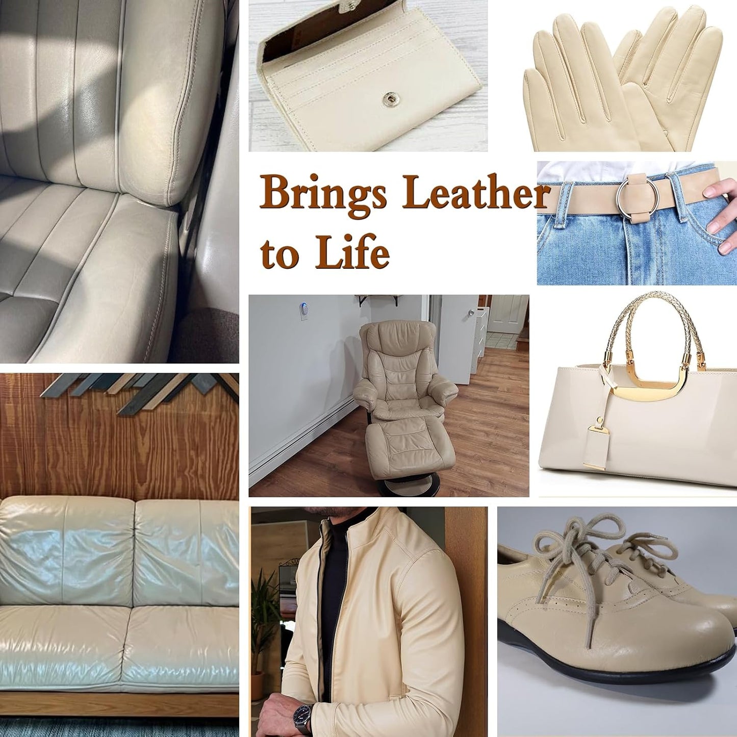 Beige Leather Repair Kit for Furniture Vinyl Car Interior Steering Wheel Car Seats Color Restorer Cream Leather Recoloring Balm Fade Better Couch Conditioner Scratch Stain Remover Dye Paint Sofa