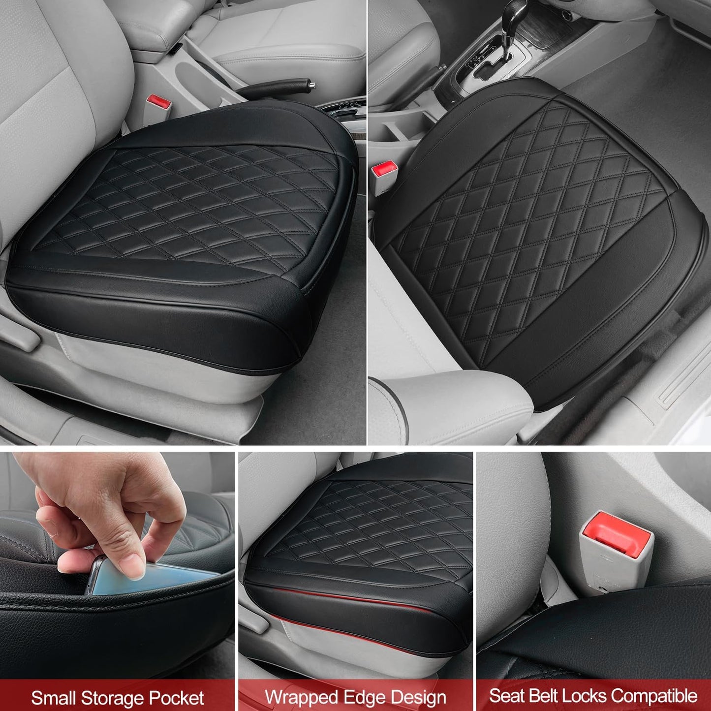1 Pack Leather Front Car Seat Cover Bottom Car Seat, Anti-Slip and Full Wrap Driver Car Seat Protectors, Luxury Waterproof Bottom Auto Seat Cushion Pad Mat for Most Vehicles(Black)