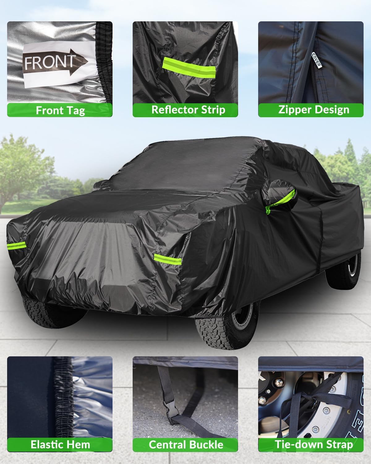 Pickup Truck Cover Waterproof All Weather, Outdoor Indoor Truck Protection Cover for Ford f150 / Chevy Silverado/Dodge Ram 1500, Truck Tarp Cover Black(Length 230 to 242 inch)