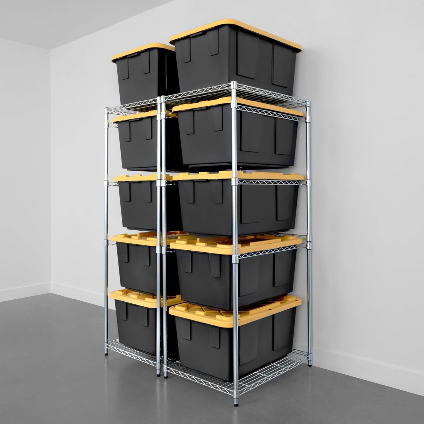 SafeRacks 2 Pack 5-Tier Steel Tote Rack - Maximize Space, Declutter, Organization, NSF Certified, Bin Storage for Garage, Pantry, Kitchen, Workspace, 5 Shelves, 31″ x 23″ x 68″, Zinc