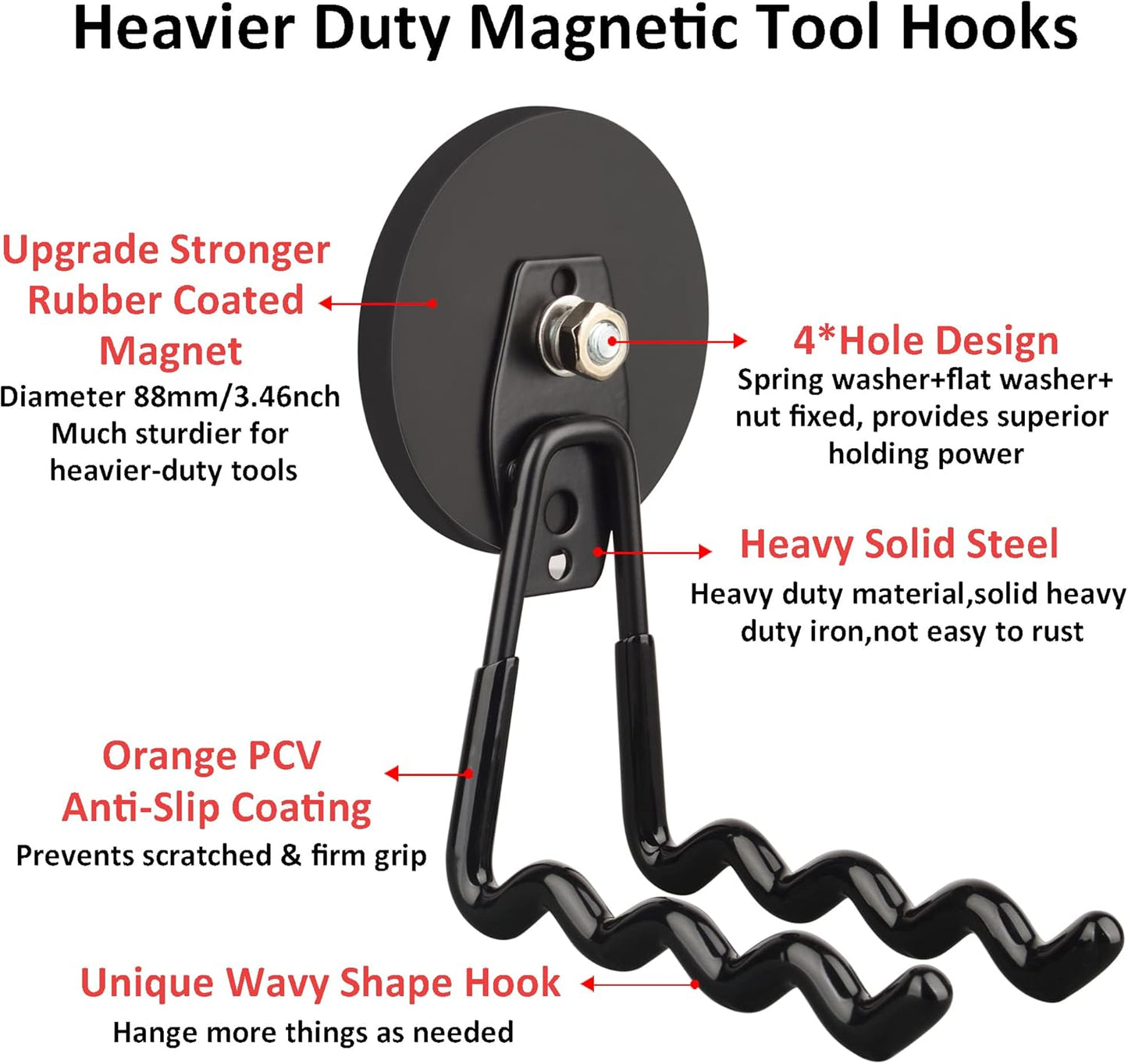 ULIBERMAGNET Magnetic Hooks - Heavy Duty Power Tool Organizer with Large Magnets, 2 Pack for Drill & Garden Tool (Black)