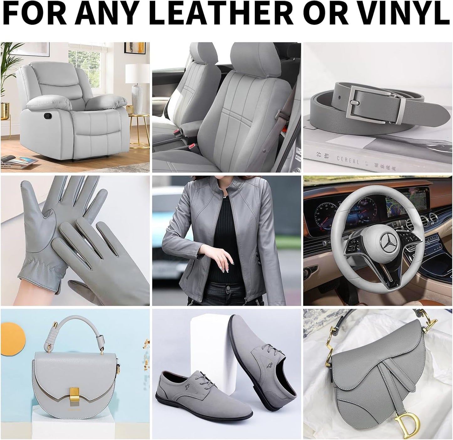 8.5oz Leather Recoloring Balm with 100ml Mink Oil,Gray Leather Repair kit for Furniture and Car Interior,Leather Couch Scratch Repair,Leather Dye Paint,Mink Oil for Leather