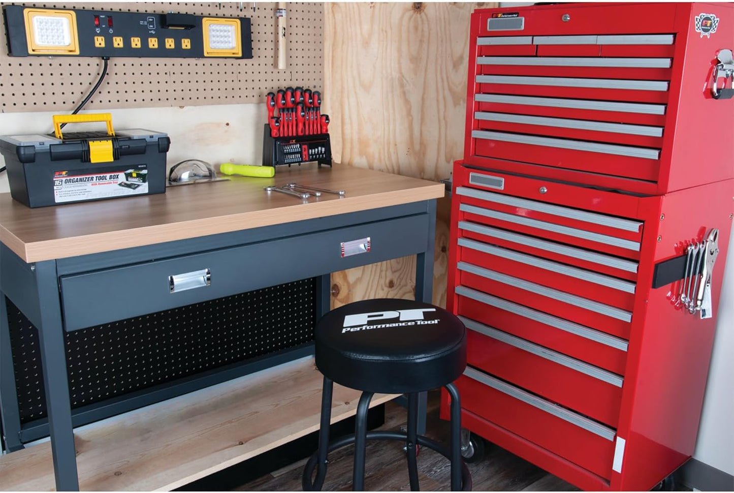 Performance Tool W85010 Swivel Seat Bar Stool for Mechanic Garages and Workshops, Black, 0.6x9.8x5.8-Inches