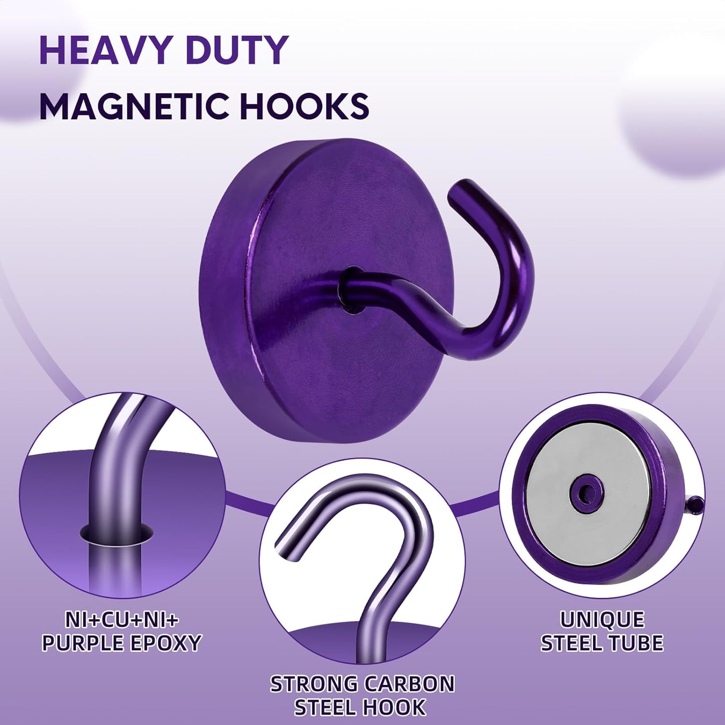 Neosmuk Magnetic Hooks, Cruise Ship Essentials, 100lb+ Heavy Duty Magnetic Hooks for Cruise Cabins, Refrigerator, Grill, Hanging, and Travel | Extra Strong Must-Haves Magnet Hook,Purple