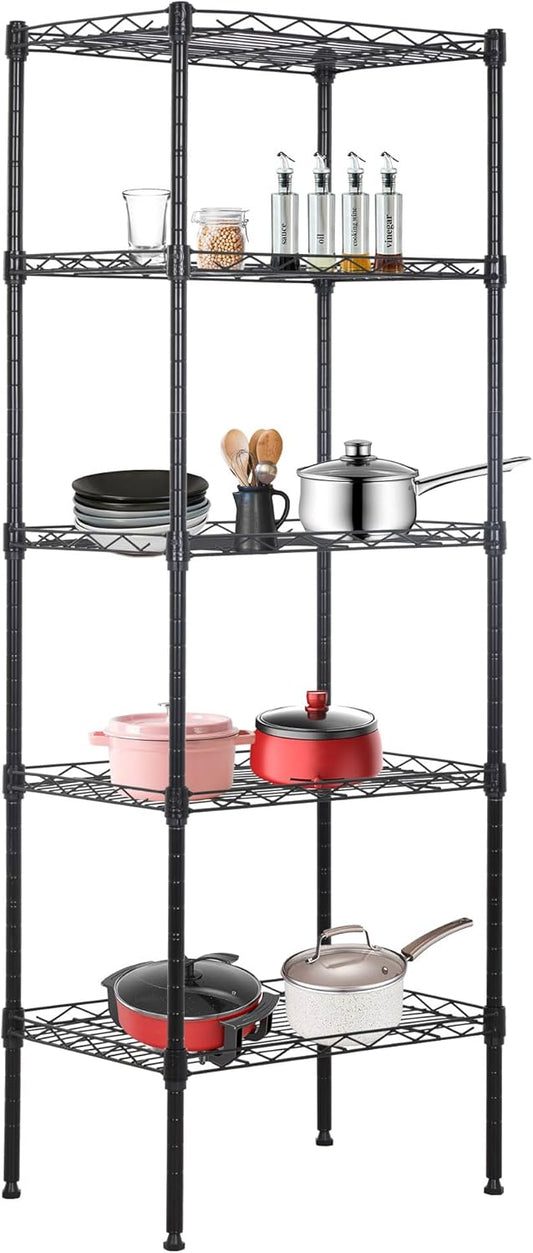 BestOffice 5 Tier Garage Shelving Heavy Duty Metal Shelves 17”D x 12”W x 48”H Easy Assemble Storage Shelves NSF Certified Wire Shelving with Leveling Feet for Garage Home Office, Black