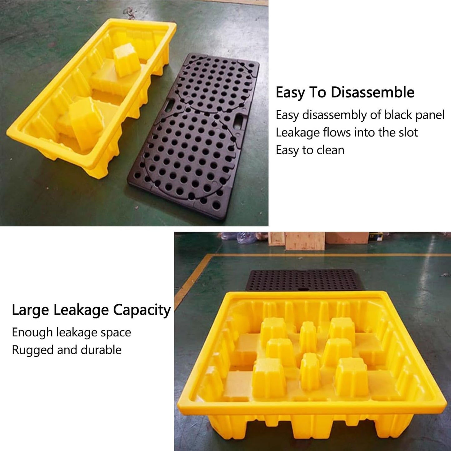 2 Drum Containment Spill Pallet, Polyethylene Low Profile Paint Bucket Tray, Industrial Garage Storage Detachable Shipping Leakproof Platform (Color : Yellow-2 Pack, Size : 20.9"x16.1"x4.7"