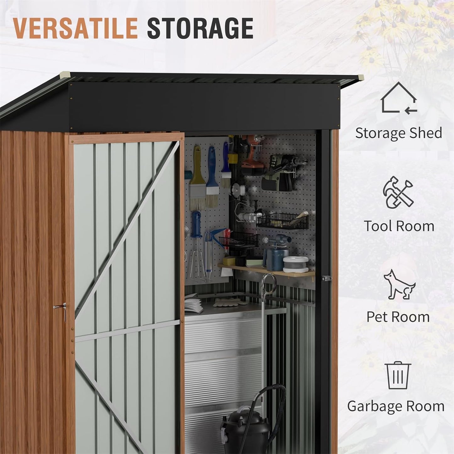 5x3 Ft Storage Shed, Outdoor Metal Shed with Lock, Small Lean to Shed, Compact Vertical Outside Bike Tiny House for Garden, Backyard, Patio, Tool