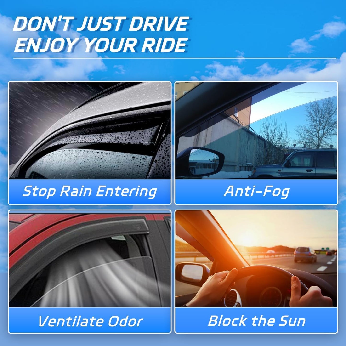 Window Rain Guards Fit for 2014-2023 Jeep Cherokee, Outside Mount Vent Window Visors, Smoke Vent Shade Shield, Car Accessories 2015 2016 2017 2018 2019 2020 2021 2022, 4pcs