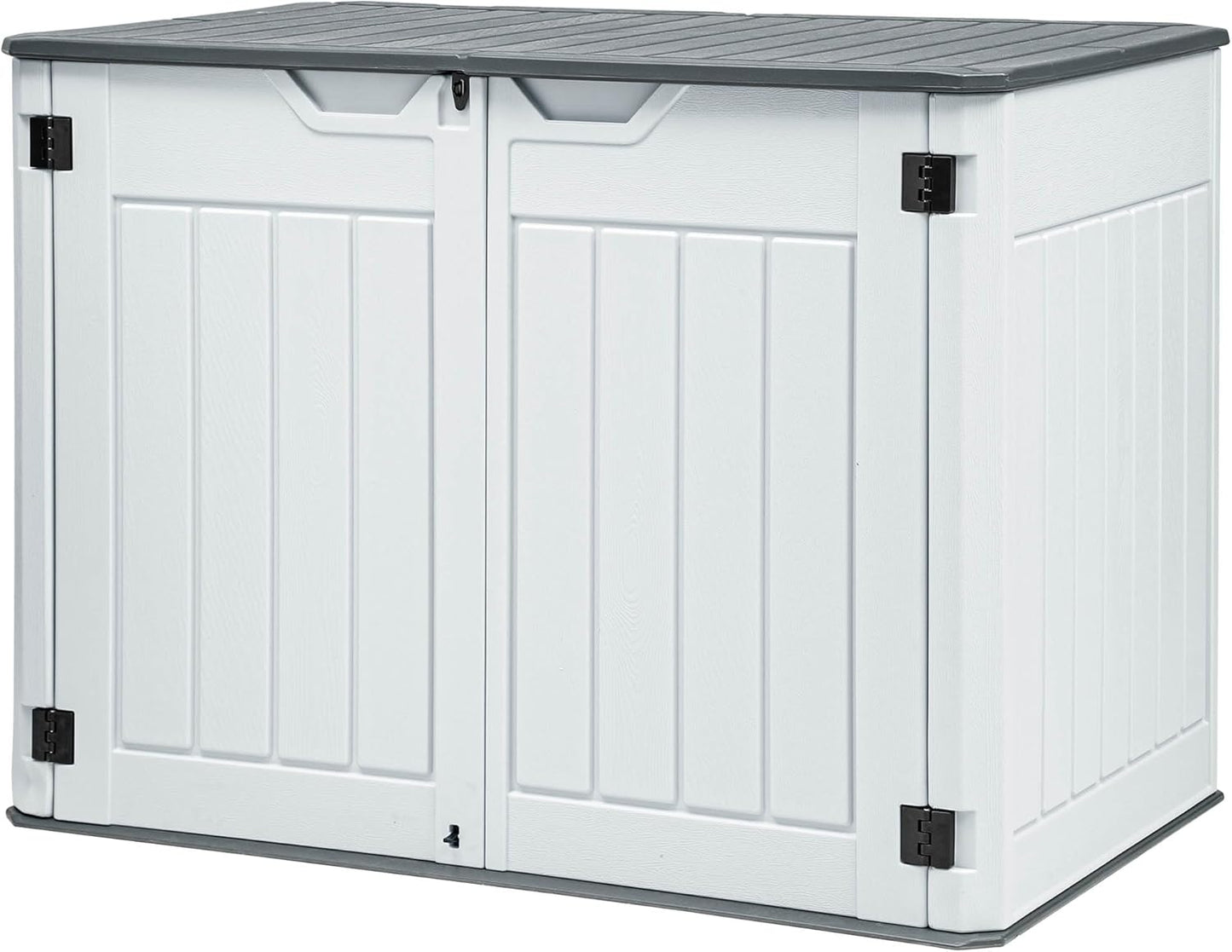 GOOBED 4.5x4ft Outdoor Horizontal Resin Storage Shed, 47 cuft Large Waterproof Tool Shed, No Shelf Included, Lockable, Easy Assembly (Light Gray)