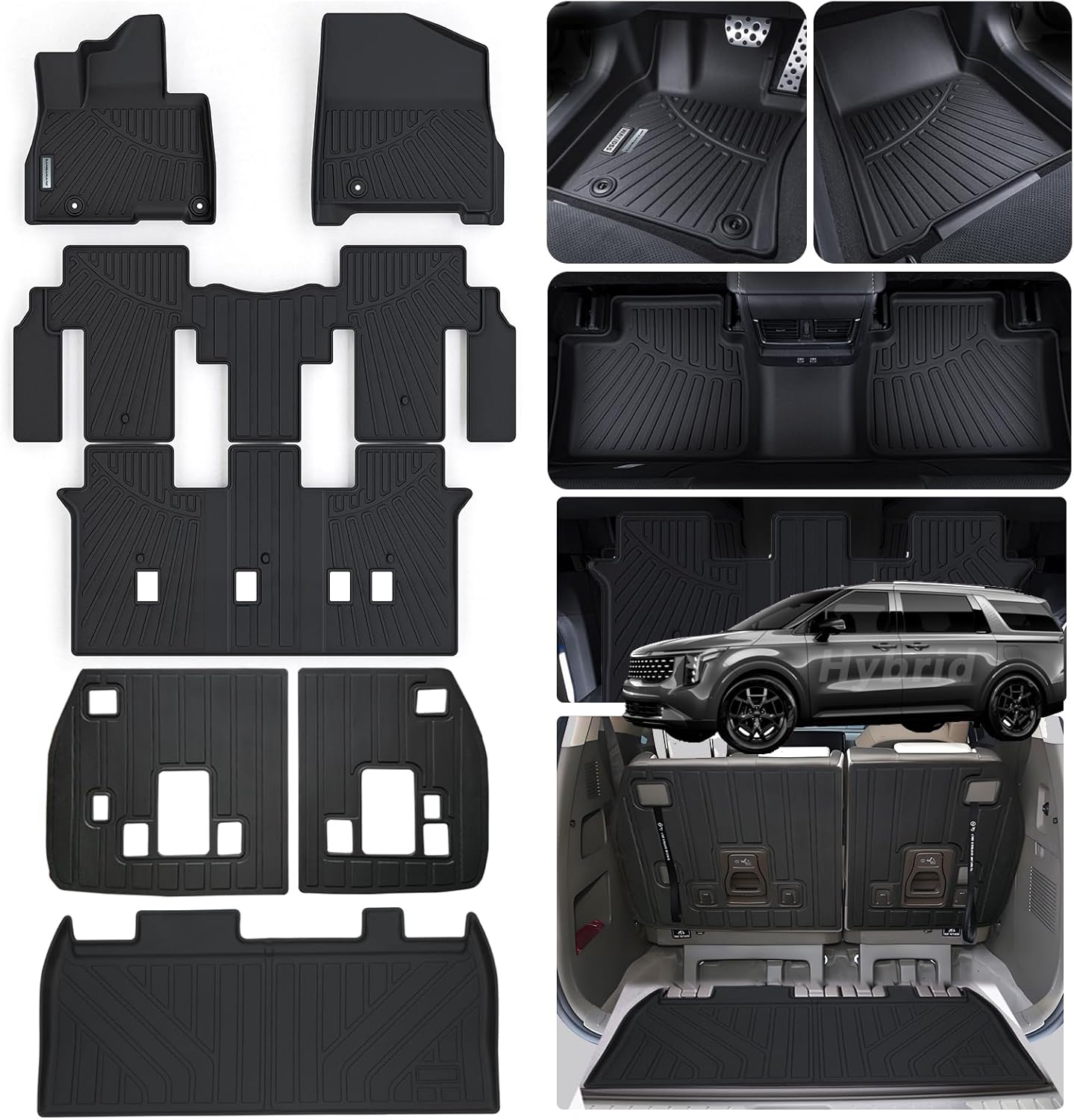 Floor Liners & Cargo Liners & Backrest Mat for 2025 KIA Carnival Hybrid Version (Not Fit Pure Fuel),TPE All Weather Protection Car Floor Mats with Trunk Mat Covering The Backrest