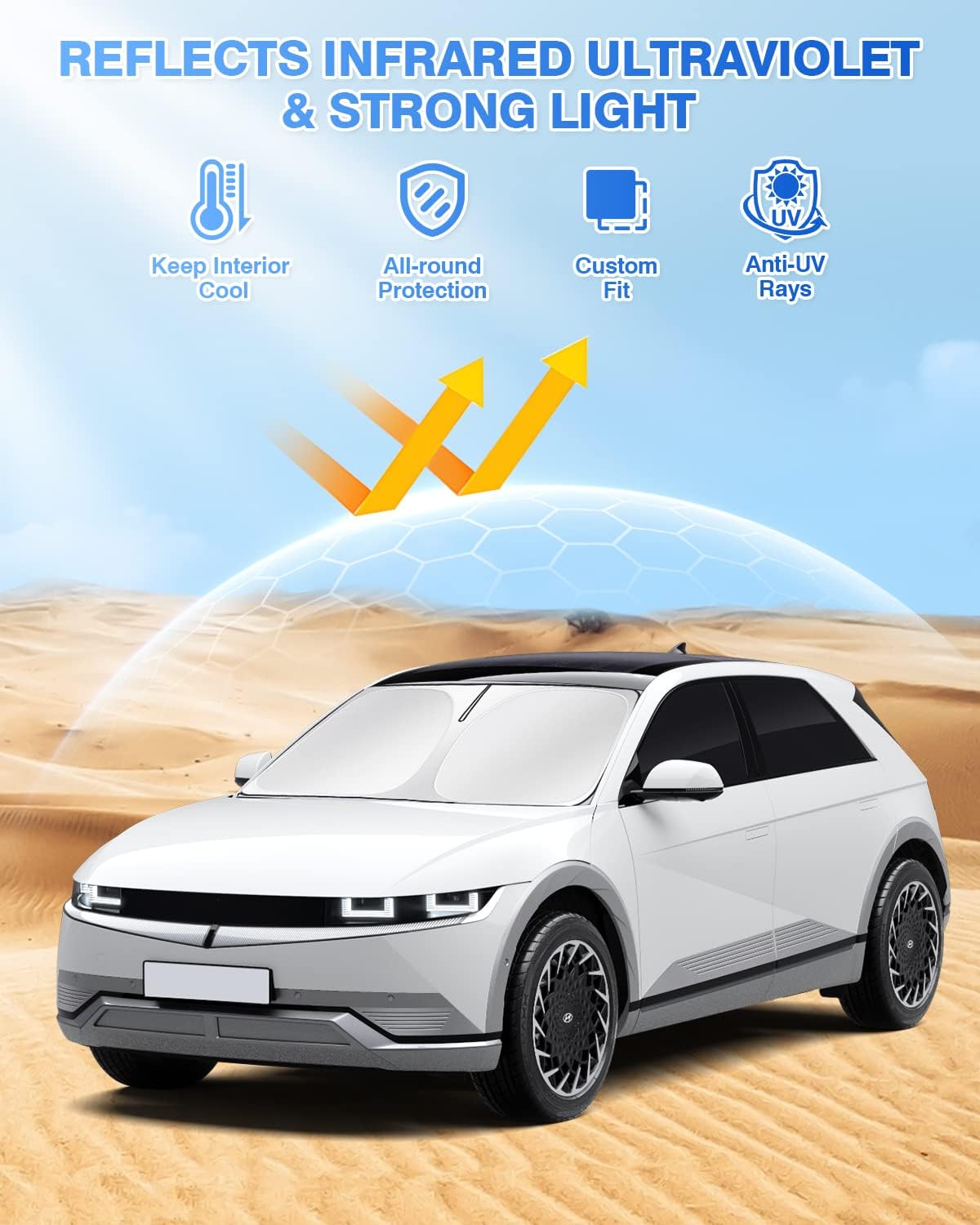 Windshield Sun Shade for Hyundai Ioniq 5 2022-2025 2026 Ioniq 5 Accessories Sunshade Side Rear Window Shade Cover Sun Visor Shield Privacy Protection Keep Vehicle Cool Black 6PCS