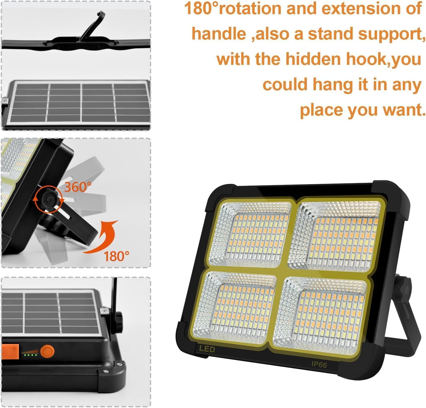 Portable LED Work Solar Light 100W 16500mAh 10000 LM with Stepless Brightness Job Site Battery Rechargeable LED Floor Light for Emergency Worklight for Hurricane (Black)