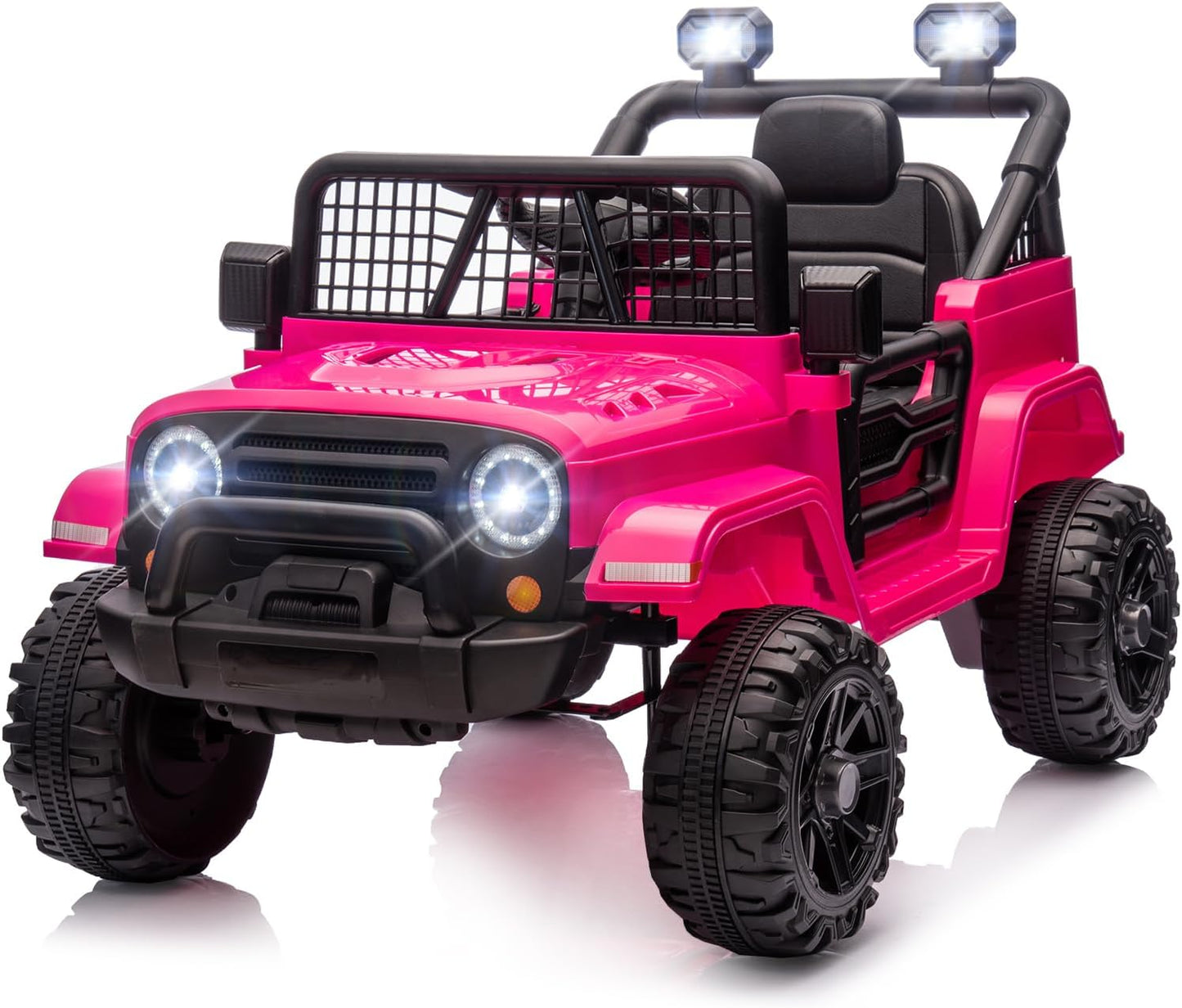 JOYMOR 12V Kids Ride on Truck with Remote Control, 4 Wheels Battery Powered Kids Car, Electric Play Car with LED Lights/Horn/Remote and Manual Control/3-5 MPH Speed/Gift for Girl Boy (Hot Pink)