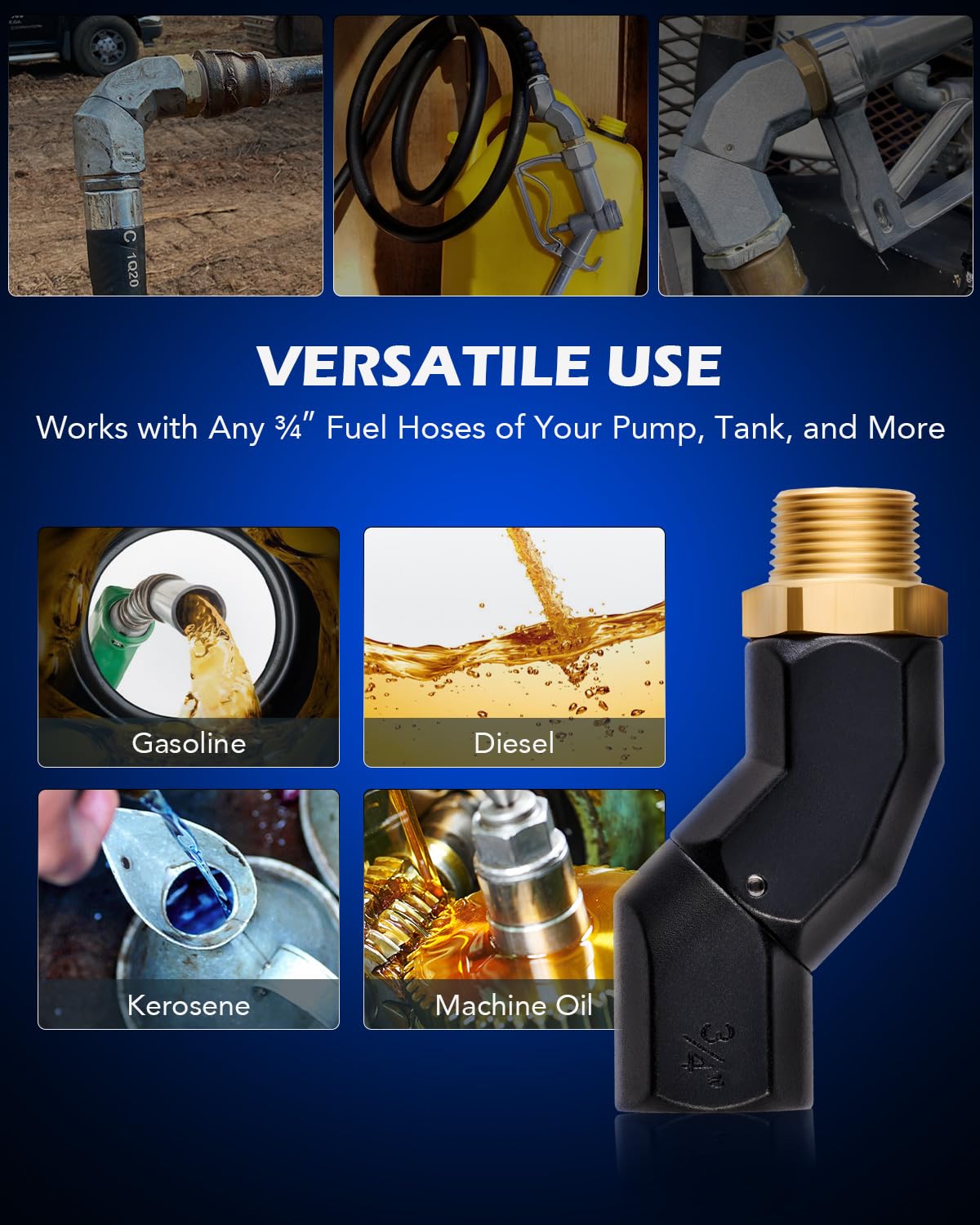 Orion Motor Tech Fuel Hose Nozzle Swivel, 3/4" Dual NPT Threads Fuel Transfer Swivel Multi Plane 360 Rotating Fuel Tank Fuel hose Connector for Fuel Pump Hose Nozzle Transfer Diesel Gasoline Kerosene