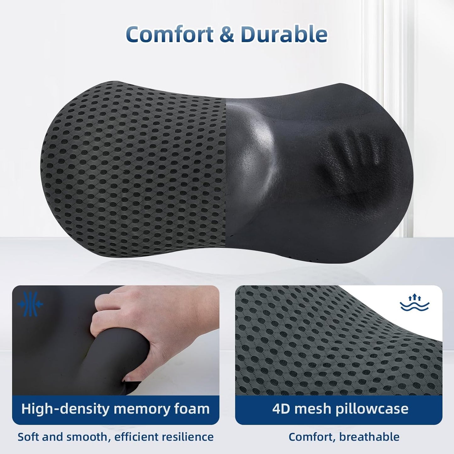 Lumbar Pillow, Memory Foam Lumbar Support Pillow for Office Chair and Car Seat, Ergonomic Streamline Back Pillow for Lower Back Pain Relief, Back Support Pillow for Sitting, Driving, Traveling