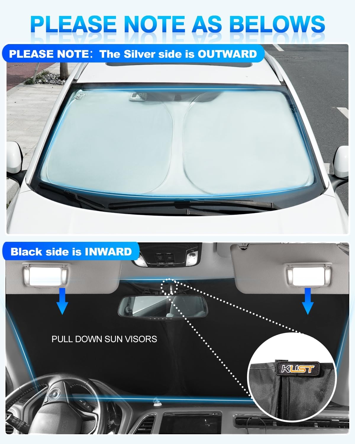 KUST Windshield Sun Shade for Mitsubishi Outlander 2022-2024 2025 2026 Window Shade Sun Visor Cover Foldable Blocks UV Rays Keep Your Car Cooler