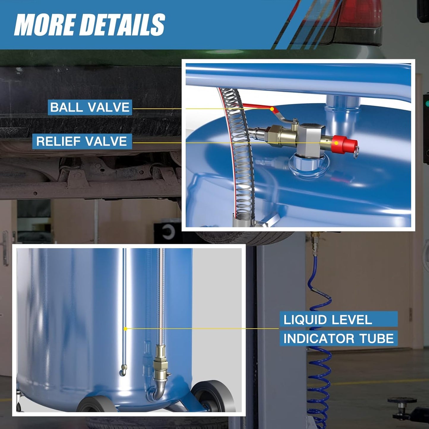 20 Gallon Waste Oil Drain Tank with Wheels,Air Operated Drainer Oil Change Tank,Oil Drain Container with Adjustable Funnel Height,for Easy Oil Removal,Blue
