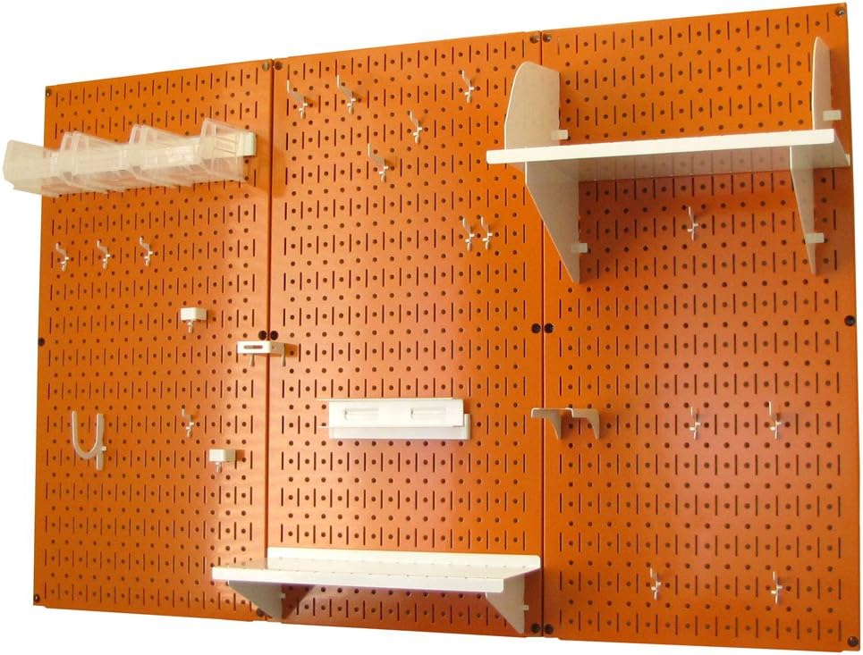 Wall Control Pegboard Organizer 4 ft. Metal Pegboard Standard Tool Storage Kit with Orange Toolboard and White Accessories