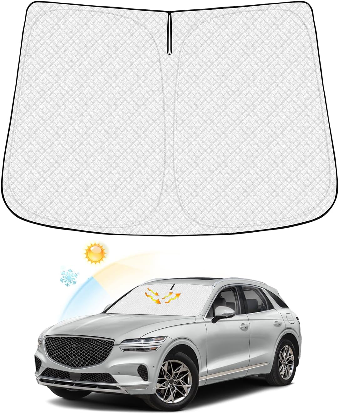 Windshield Sun Shade for 2022-2025 2026 Genesis GV70 Accessories Thicken 6-Layer Front Window Sunshade Cover Sun Visor Protector Foldable Block UV Rays Keep Vehicle Cool