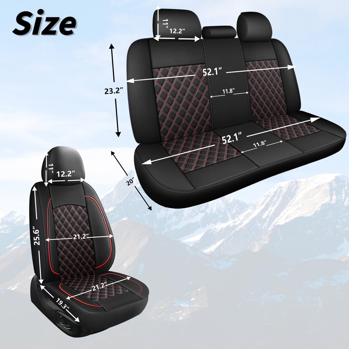 Car Seat Covers Full Set,Breathable and Waterproof Napa Leather Car Seat Cover,Interior Universal Fit for Cars,Sedans,SUVs,Vans,Trucks(Full Seat,Black+Red,N3)
