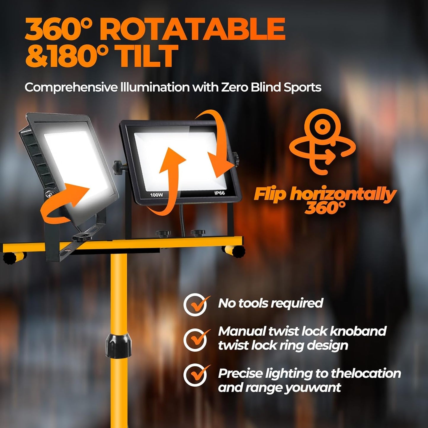 Work Lights with Stand, 2 Adjustable Head LED Work Light，Foldable Tripod Stand and Portable Removable Led Construction Lights with Individual Switch with 6500 Kelvin Color