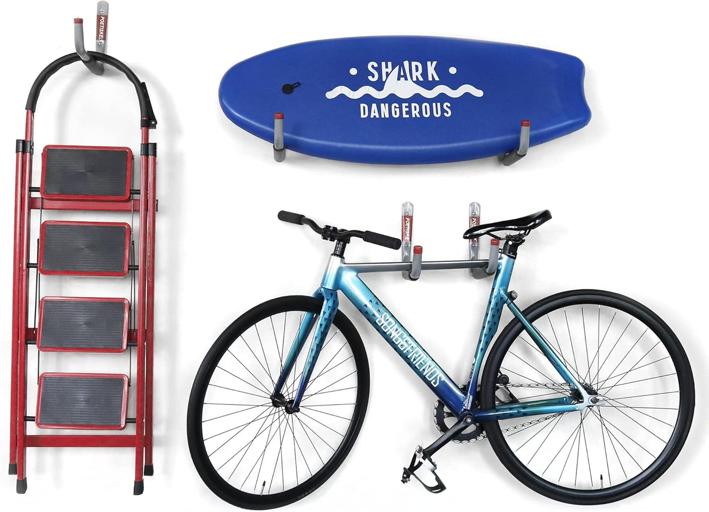 unp POETISKE Utility Hooks Ladder Hooks with 9.8'' Jumbo Arm Garage Storage Organizer Hang Folding Chair Bike Ski Tool Heavy Duty 4PC